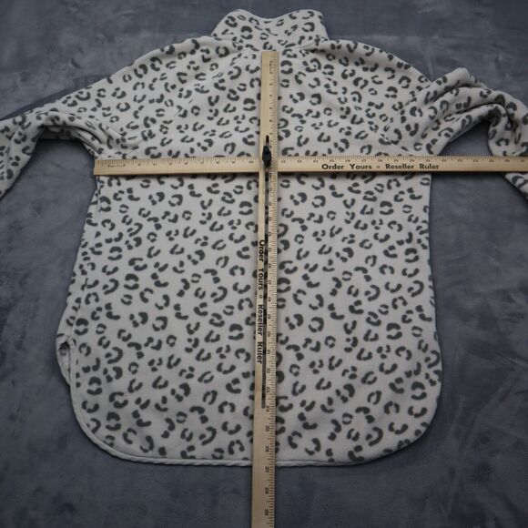 Green Tea Sweater Womens M Beige Long Sleeve Animal Print Zip Pocket Fleece - Picture 3 of 16